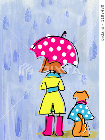 女性 雨 傘 後ろ姿のイラスト素材