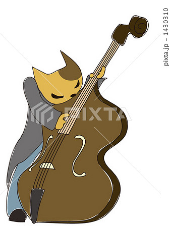 猫 演奏 ウッドベース 楽器のイラスト素材