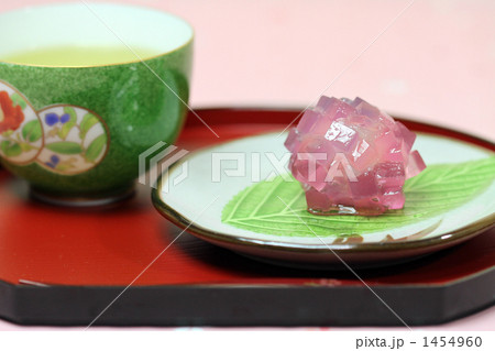 お茶 おしゃれ 和菓子 フォークの写真素材