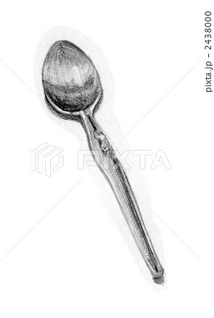 スプーン 白黒 スケッチ 鉛筆画のイラスト素材