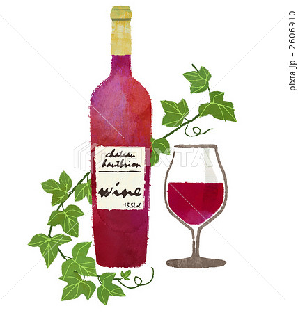 洋酒 ワイン ぶどうの葉 ワインレッドのイラスト素材