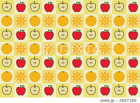 パターン みかん かわいい オレンジ色 黄色 りんご イラストのイラスト素材