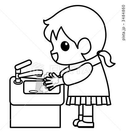 手洗い場 手を洗う 子供 制服のイラスト素材