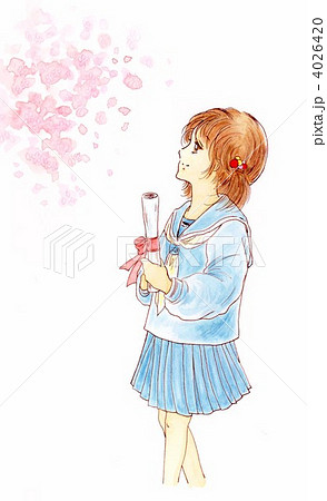桜 高校生 女の子 横顔のイラスト素材
