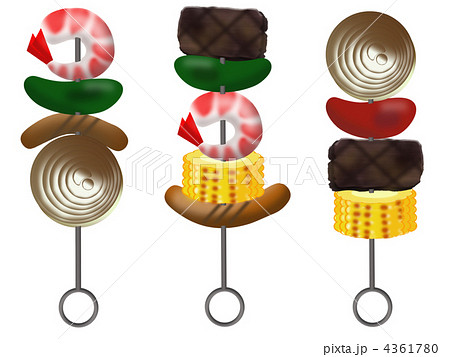 バーベキュー 炭火 とうもろこし 玉ねぎのイラスト素材