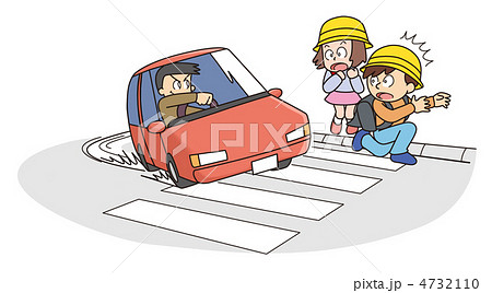 小学生 危険運転 横断歩道 車のイラスト素材