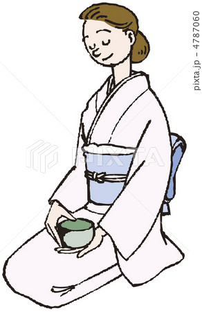 正座 着物 茶道 女性のイラスト素材