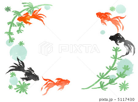 ロイヤリティフリーかわいい 和風 金魚 イラスト 美しい花の画像