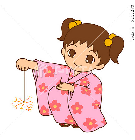 線香花火 女の子のイラスト素材