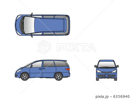 乗用車 車の平面 青い車 車の正面図の写真素材