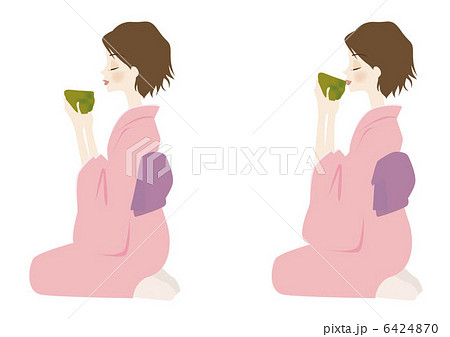 正座 女性 着物 茶道のイラスト素材
