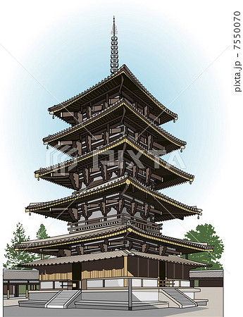 法隆寺五重塔のイラスト素材