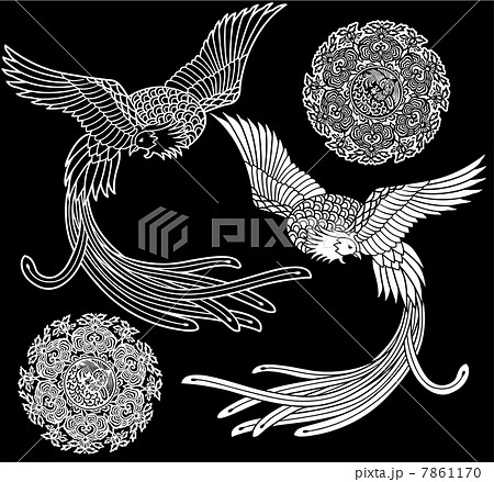 鳥 鳳凰 モノクロ 飾り紋のイラスト素材