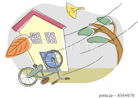 強風 自転車 家 風のイラスト素材