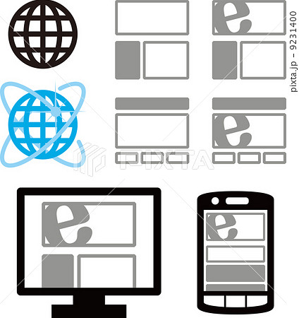 スマホサイト ネット 携帯電話 アイコン パソコン 白バック ホームページ デフォルメ スマートフォン いろいろの写真素材