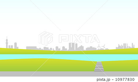 町並み 河川敷 川 町のイラスト素材