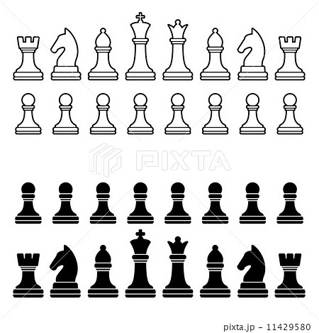 Chess Pieces Silhouette Black And White Set のイラスト素材