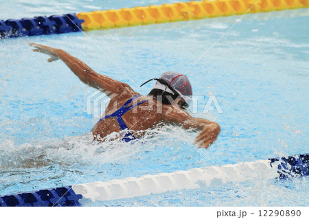 水泳 泳ぐ バタフライ 女性の写真素材