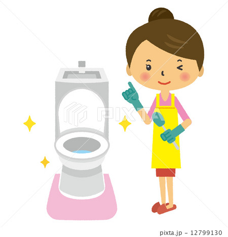 トイレ掃除 女性 大掃除 かわいいのイラスト素材