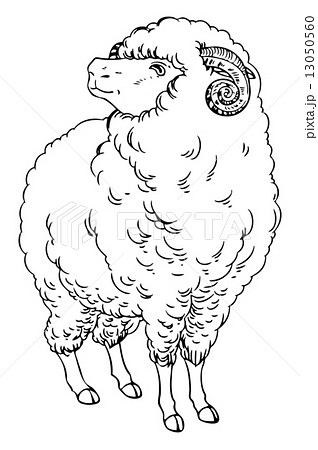 羊 年賀状 イラスト ペン画のイラスト素材