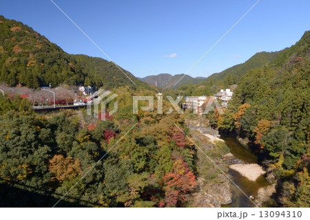 鳳来峡 紅葉の写真素材