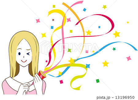 お祝い クラッカー 女性 人物のイラスト素材