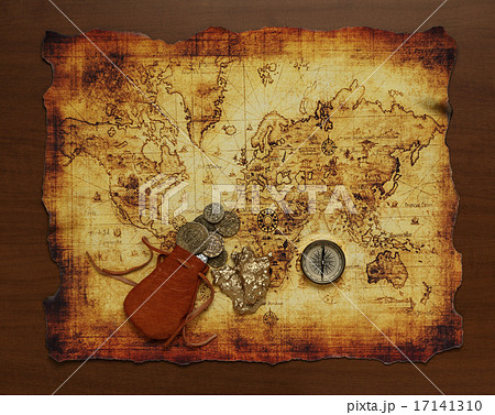 宝の地図 地図 南北アメリカ 錆びているの写真素材
