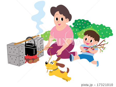 野外炊飯のイラスト素材