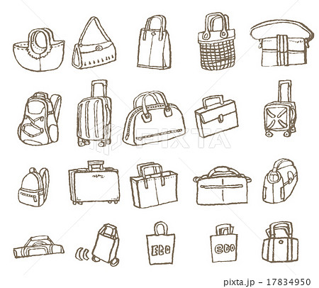 スーツケース キャリーバッグ 旅行かばん 線画のイラスト素材