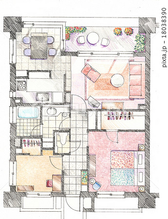 家 間取り図 部屋 俯瞰のイラスト素材