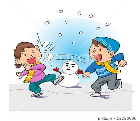 ベクター 雪だるま 冬 雪合戦のイラスト素材