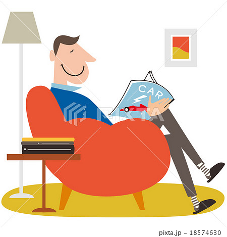 座る 男性 ソファー 雑誌のイラスト素材 Pixta