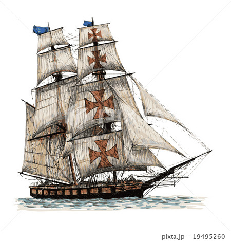 船 コロンブス コロンバス 手描きのイラスト素材
