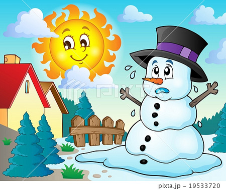 ゆきだるま スノーマン 雪だるま 溶けるのイラスト素材
