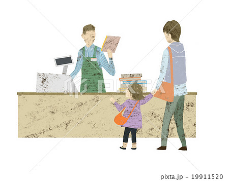 店員 本屋 カウンター 女の子の写真素材