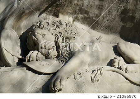 瀕死のライオン像の写真素材