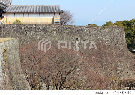 熊本城 武者返し 熊本城石垣 二様の石垣の写真素材