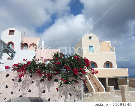 ギリシャ サントリーニ島 白い家の写真素材