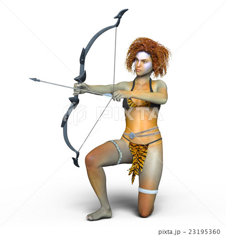 弓の使い手 アーチャー 女性 弓使いのイラスト素材