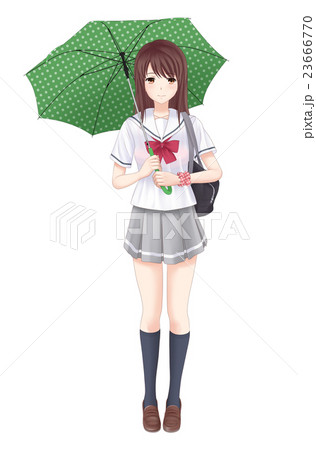 傘 雨 高校生 女の子のイラスト素材