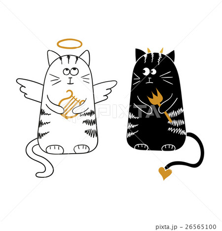 cute cartoon cats angel and devil のイラスト素材 26565100 pixta