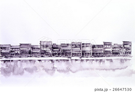 水墨画 日本の伝統的な家屋 Hasui 川瀬 巴水: Watercolor Painting Tsubosaka Temple in