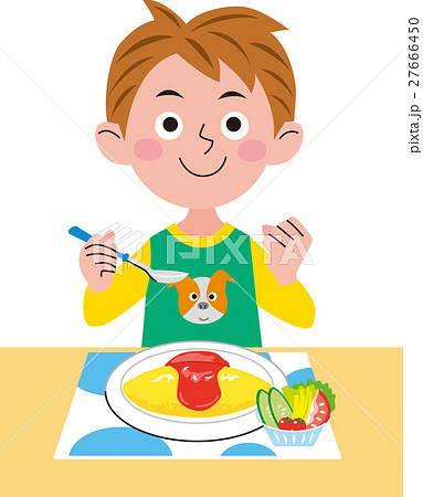オムライス 子供 食べる 食事のイラスト素材 Pixta
