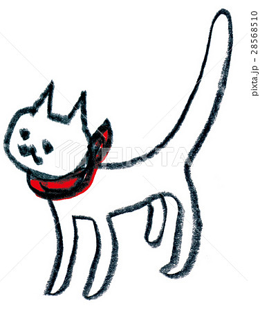 線画の猫赤いスカーフ