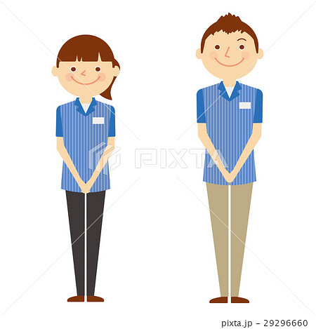 人物 いらっしゃいませ コンビニ 店員のイラスト素材
