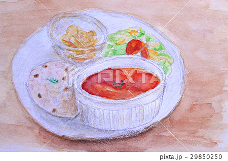 ワンプレート ごはん 野菜のイラスト素材