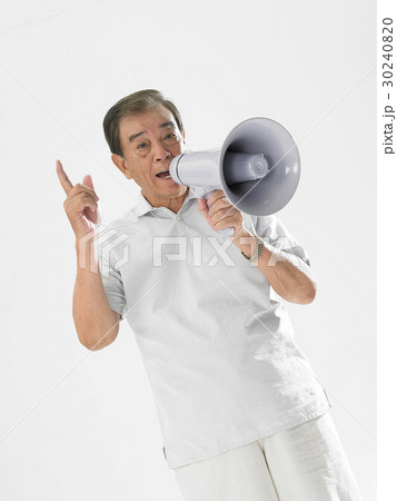 1人 正面 男 拡声器の写真素材