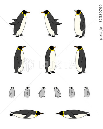 ペンギン 皇帝ペンギン エンペラーペンギン 親子のイラスト素材