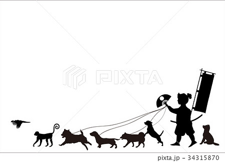 年賀状 猿 桃太郎 シルエットのイラスト素材