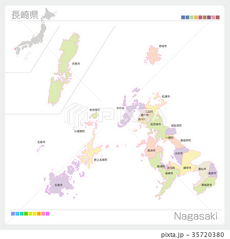 長崎県の地図のイラスト素材